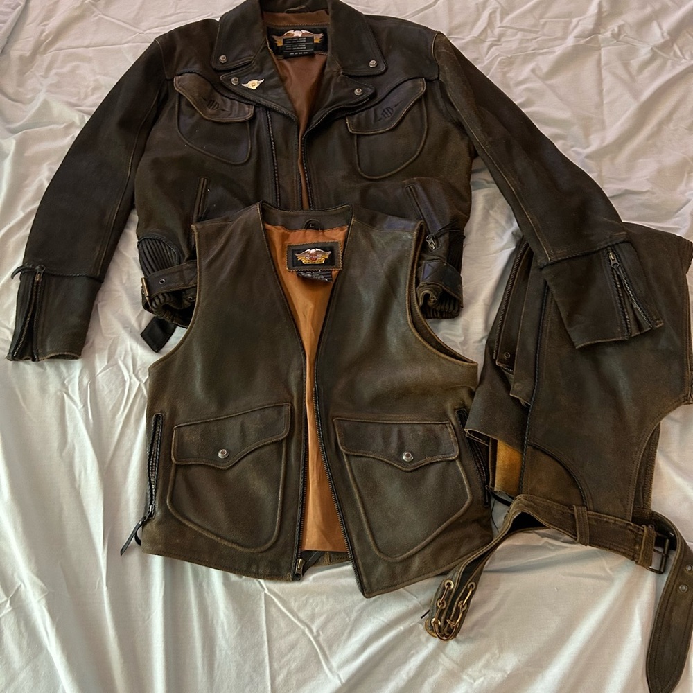 Men’s size Large Brown coat,vest and chaps